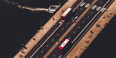 Aerial shot of traffic on a bridge
